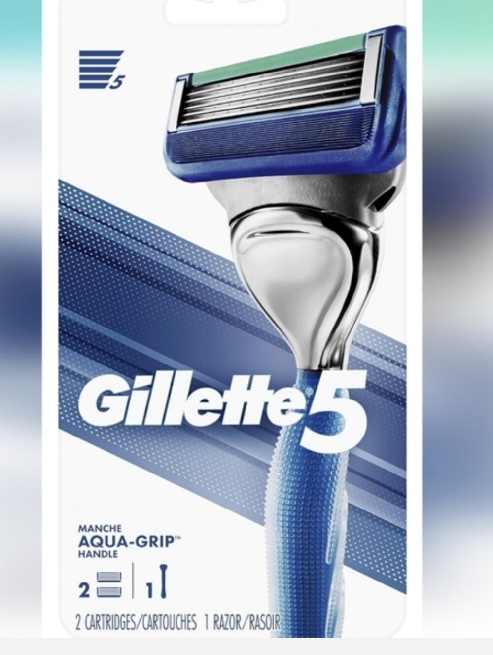 (4) Gillette 5 Men's Razor with Aqua-Grip Handle - Blue